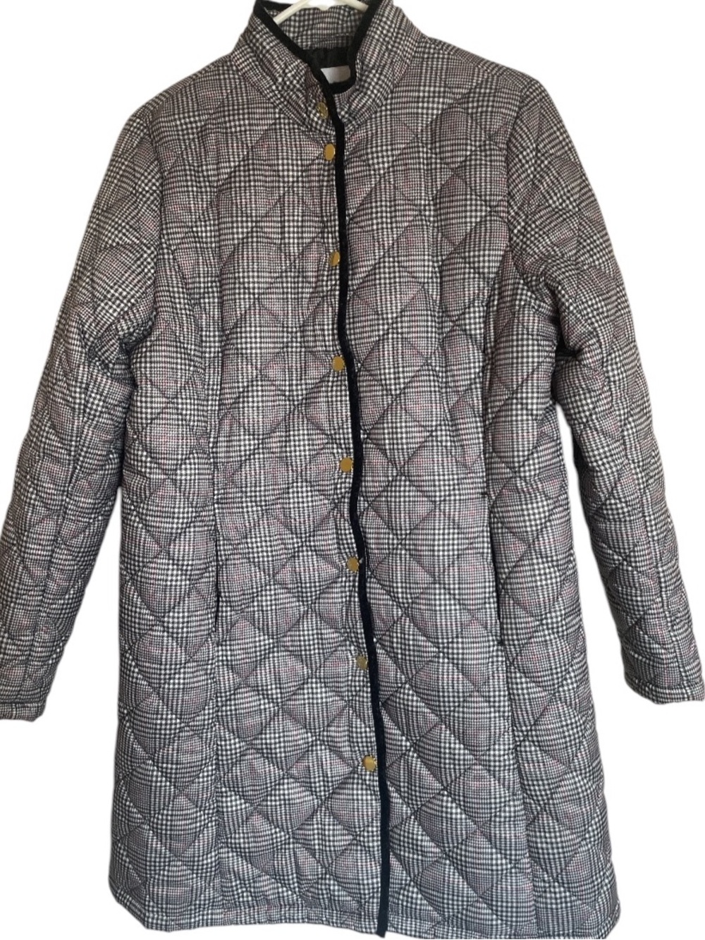 Equestrian Style Quilted Glen Plaid Long English Countryside Jacket M
